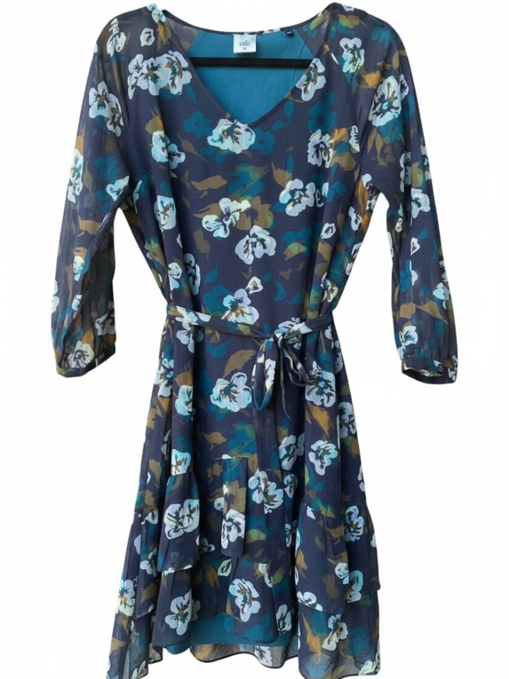 CAbi #3460 Pirouette Dark Floral Flutter Hem Dress - M